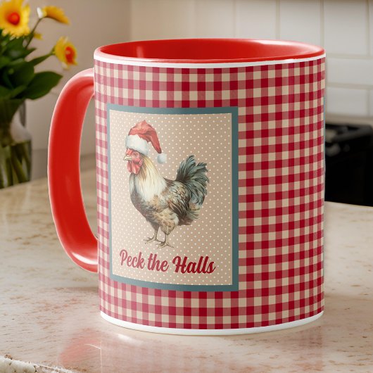 Mug Drôle Rooster Peck the Halls Ferme