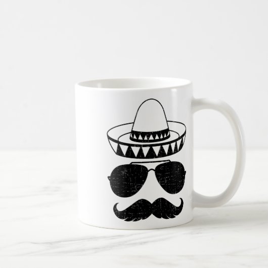 Mug Drôle Sombrero Face Avec Moustache Pour Cinc Mexic (Droite)