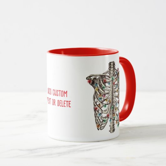 Mug Drôle Squelette de Noël Lumières Arbre X-Ray Rouge (Devant droit)