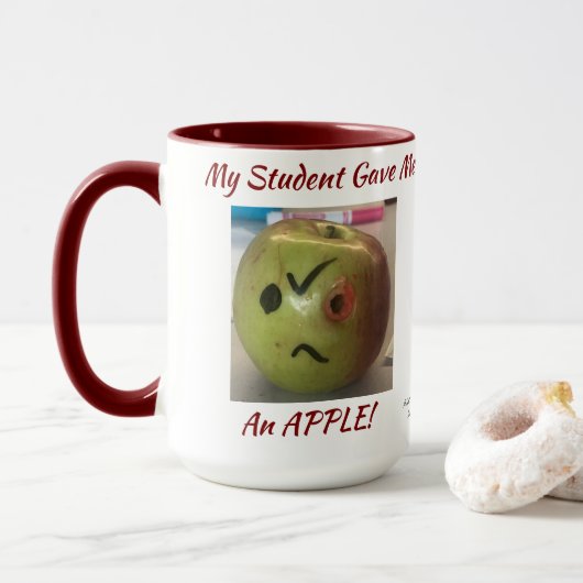Mug Drôle VERT & ROUGE ''Apple from My Student'' (Avec donut)