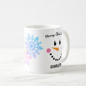 Mug Drôle visage de Snowman, Joyeux Noël (Devant droit)