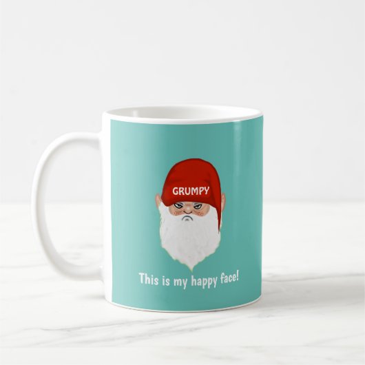 Mug Drôle visage Gnome Grumpy sur Turquoise (Gauche)