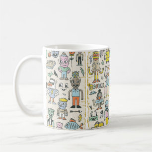 Mug Drôle Wacky Doodle Caractères Set 2. Textu vinta