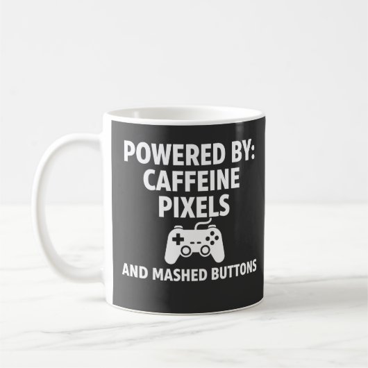 Mug Drôles de pixels de caféine et de boutons écrasés  (Gauche)