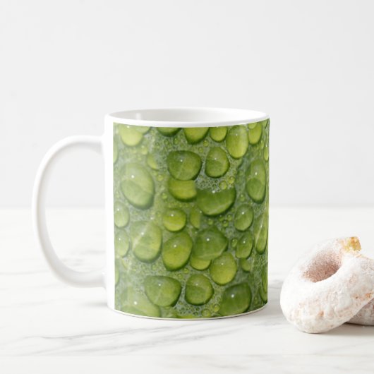 Mug Droplets d'eau Feuilles vertes Motif de la nature (Avec donut)