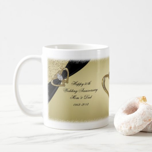 Mug du 50e anniversaire du Mariage Gold Black (Avec donut)