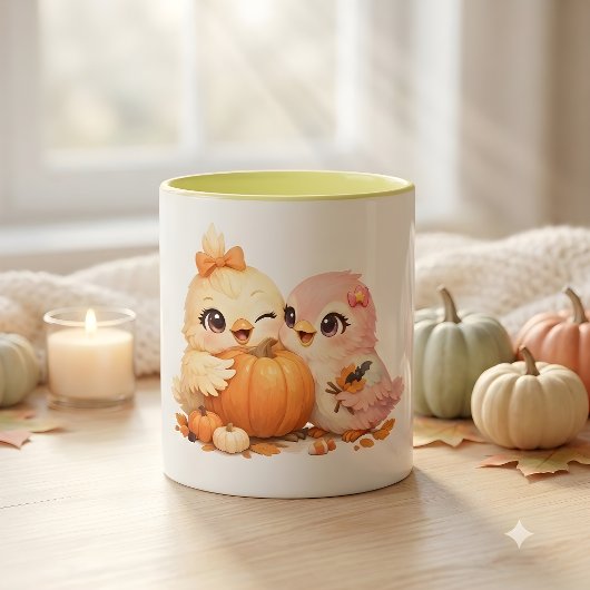 Mug Duo d'oiseaux amicaux pour Halloween Citrouille