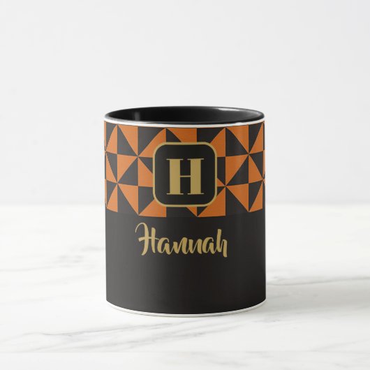 Mug Duo Geo Black & Burange Orange Custom Names (Centre)