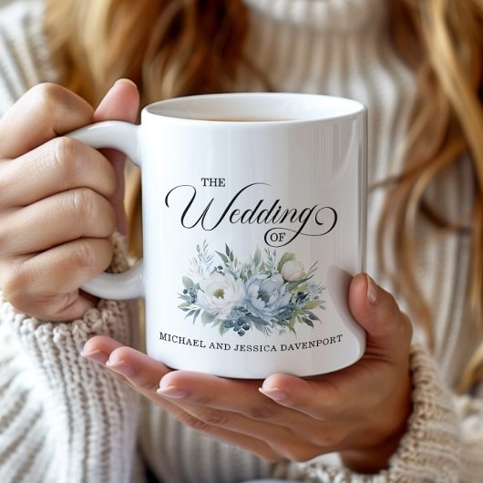 Mug Dusty Bleu Blanc Floral Mariage Favoriser