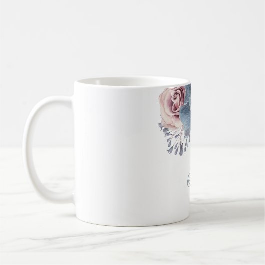 Mug Dusty Blue et Mauve Floral Mariage MRS ou MR (Gauche)