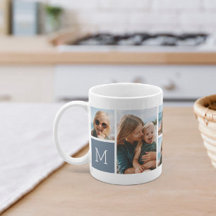 Mug Dusty Blue Monogramme Grille Collage photo