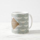 Mug Dusty Blue Neutral Birds Grues Art Déco Monogramme (Devant droit)