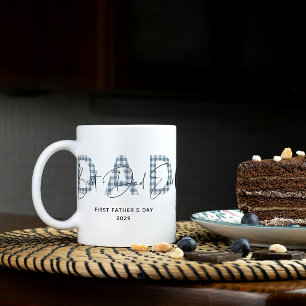 Mug Dusty Blue Plaid Meilleur Papa Jamais Photo Fête d