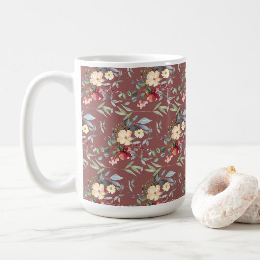 Mug Dusty Bourgogne Fête des Mères Florales (Avec donut)