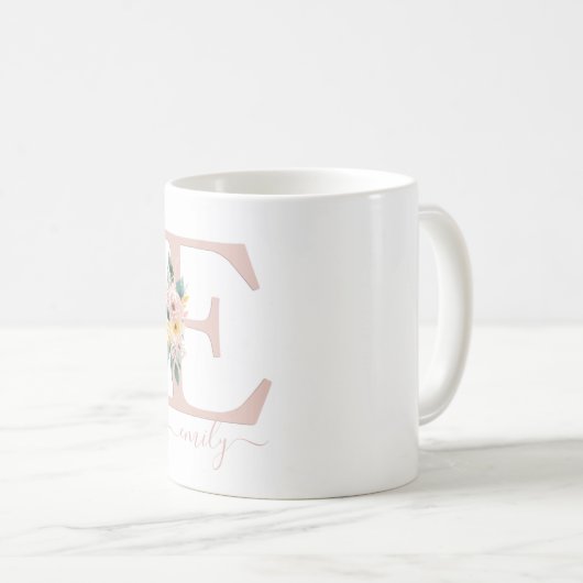 Mug E - Monogramme Brosse florale spécifique au client (Devant droit)