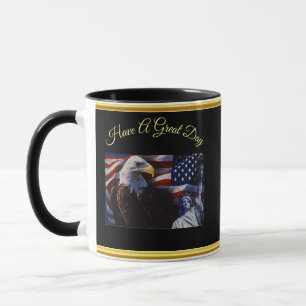 Mug Eagle chauve une statue de la liberté un drapeau