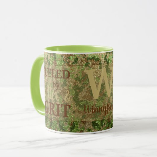 Mug Earth Brown Green Camouflage Glitter Camo Name (Devant gauche)