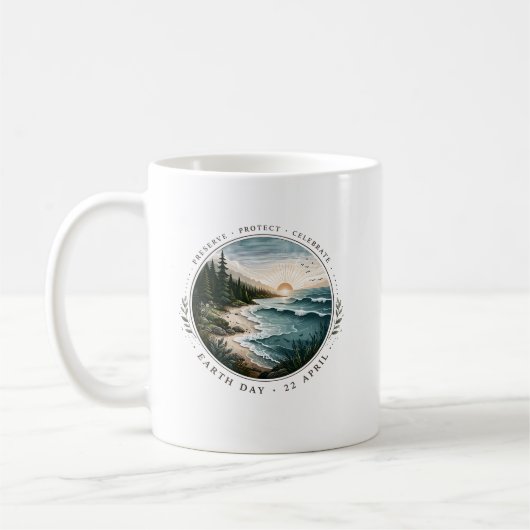 Mug Earth Day Emblem – Nature Landscape Circle Design (Gauche)
