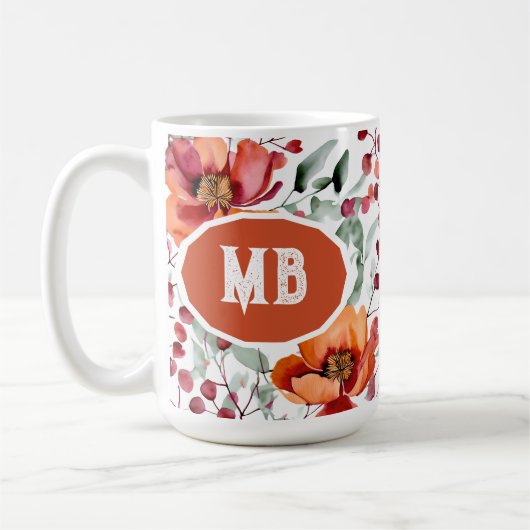 Mug Earthy Colors, Fall Flowers Monogrammed (Gauche)
