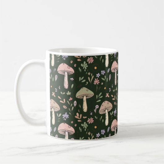 Mug Earthy Olive Green Fungi Seamless Pattern Rustic (Gauche)