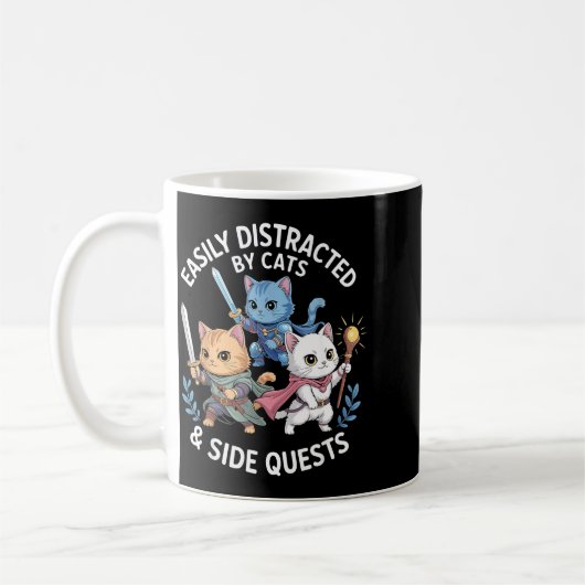 Mug Easily Distracted By Cats &amp; Side Quests Funny  (Gauche)