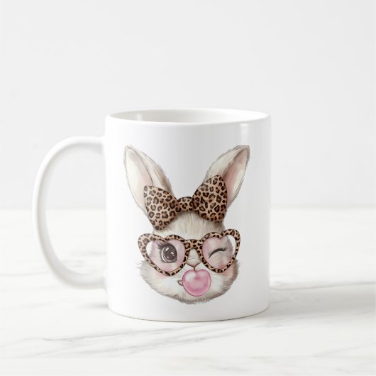 Mug Easter Bunny Cute Glasses Leopard Bunny Rabbit Eas (Gauche)