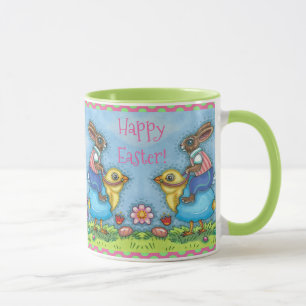 MUG EASTER BUNNY ÉQUITATION CUTE POULET EN OEUF BLEU,