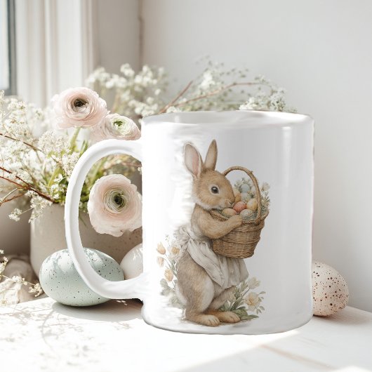 Mug Easter bunny with flowers and Easter eggs