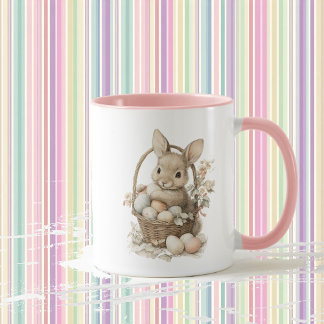 Mug Easter bunny with flowers and Easter eggs