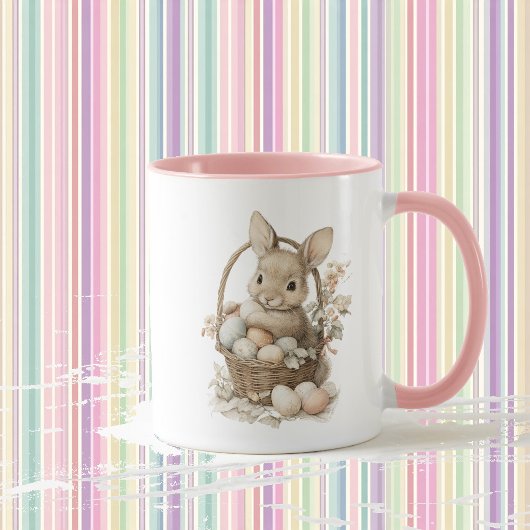 Mug Easter bunny with flowers and Easter eggs