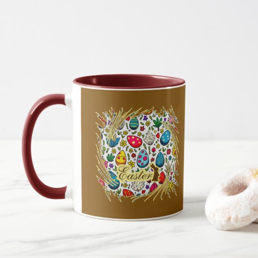 Mug Easter Wreath – Spring Bunny Decoration caneca (Avec donut)