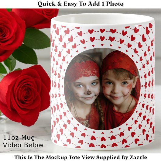 Mug Easy Modern & Trendy One Photo & Red Hearts