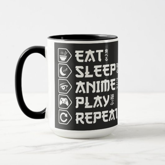 Mug Eat Sleep Anime Play Repeat Otaku Anime Lifestyle (Gauche)