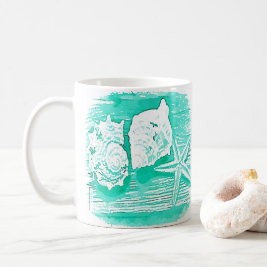 Mug eau de la plage côtière coquillage turquoise étoil (Avec donut)
