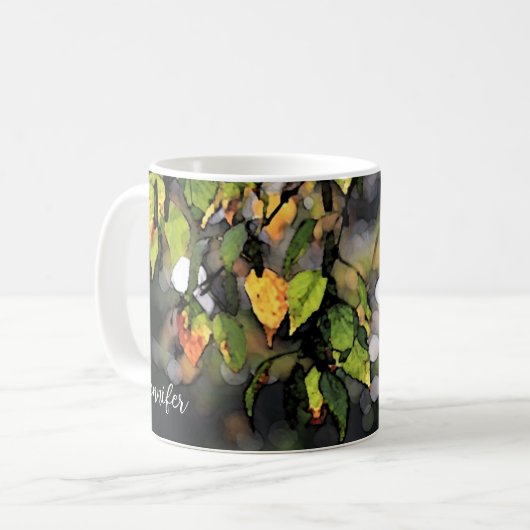 Mug Eau rustique feuilles d'automne monogrammées (Devant gauche)
