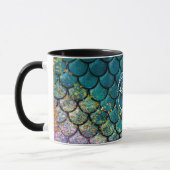 Mug Écaille de Poisson Sirène Glam Turquoise Violet Or (Gauche)
