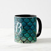 Mug Écaille de Poisson Sirène Glam Turquoise Violet Or (Devant droit)
