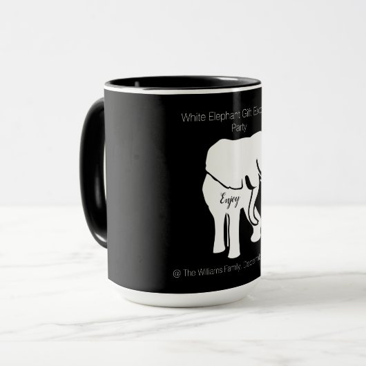 Mug Échange cadeau d'éléphant noir et blanc Texte pers (Devant gauche)