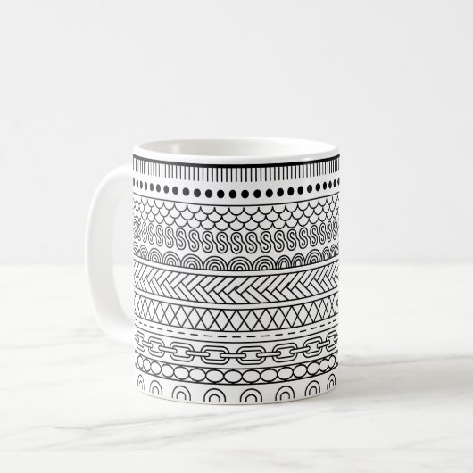 Mug Échantillon de bordure géométrique noir et blanc (Devant gauche)