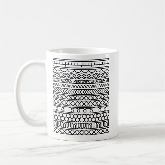 Mug Échantillonneur en tricot boho monochrome | Géomét (Gauche)