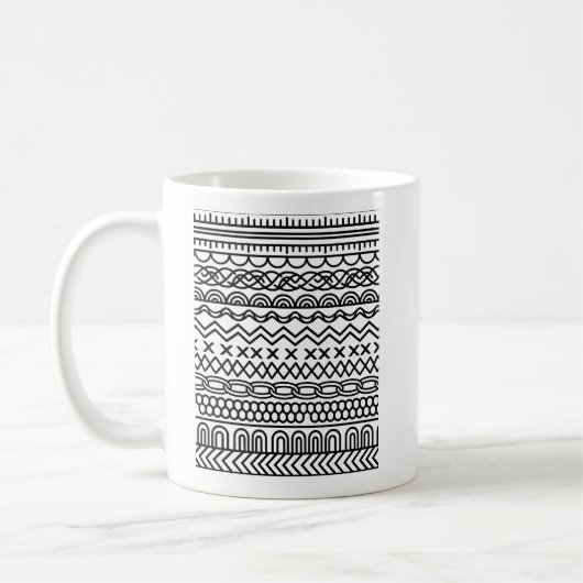 Mug Échantillonneur en tricot boho monochrome | Géomét (Gauche)