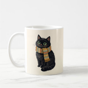 Mug Écharpe d'hiver confortable Chat Noir Art folklori