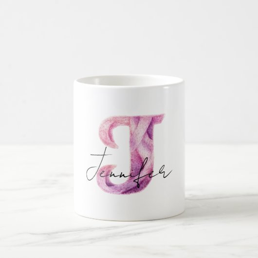 Mug Écharpe Rose Violet Lettre J Noms (Centre)