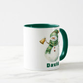 Mug Écharpe verte de Noël Snowman avec cloches (Devant droit)