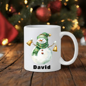 Mug Écharpe verte Noël Snowman avec cloches