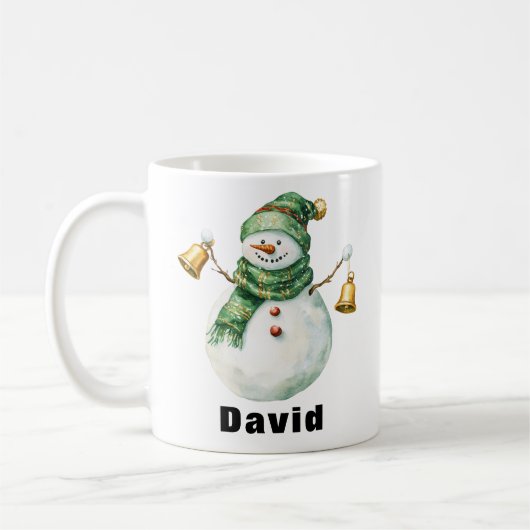 Mug Écharpe verte Noël Snowman avec cloches (Gauche)