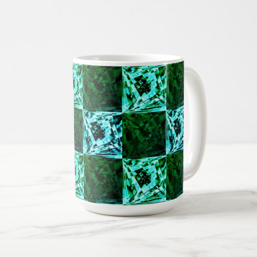 Mug Échecs ou cyan vert et bleu ciel, avec rectangle (Devant droit)