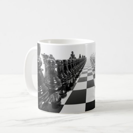 Mug échiquier 3D noir et blanc (Devant gauche)