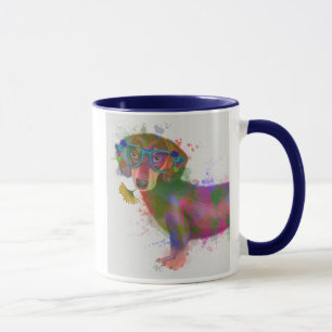 Mug Éclaboussure de teckel et d'arc-en-ciel en verre