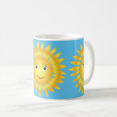 Mug éclat heureux du soleil. Arrière - plan bleu (Devant droit)
